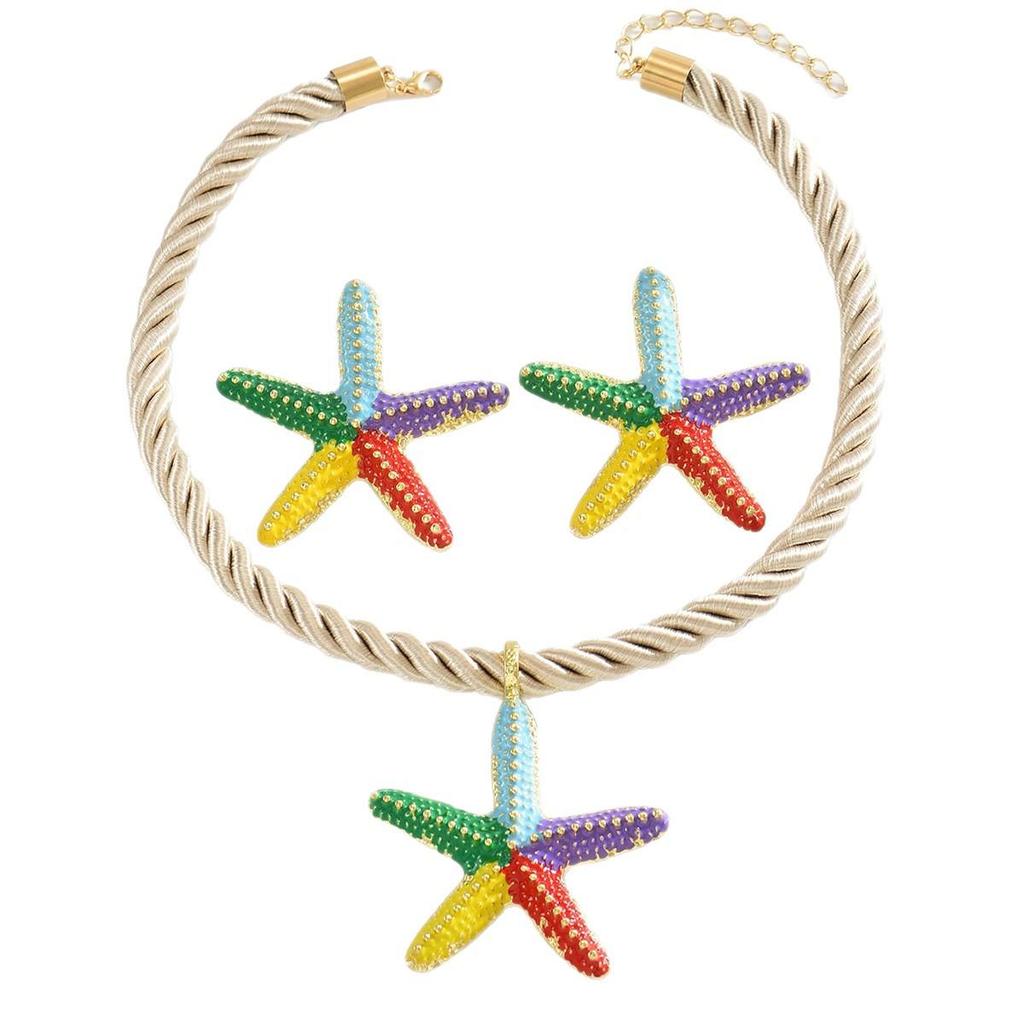 European-American Starfish Necklace & Earring Set: High-End Clavicle Chain, Light Luxury Vacation Style for Women.