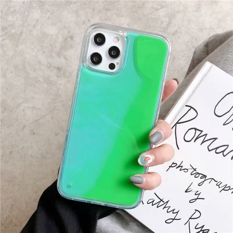 Neon Luminous Sand Liquid Phone Case for iPhone 16 Pro Max, Glow In Dark Gradient Fluorescent Cover