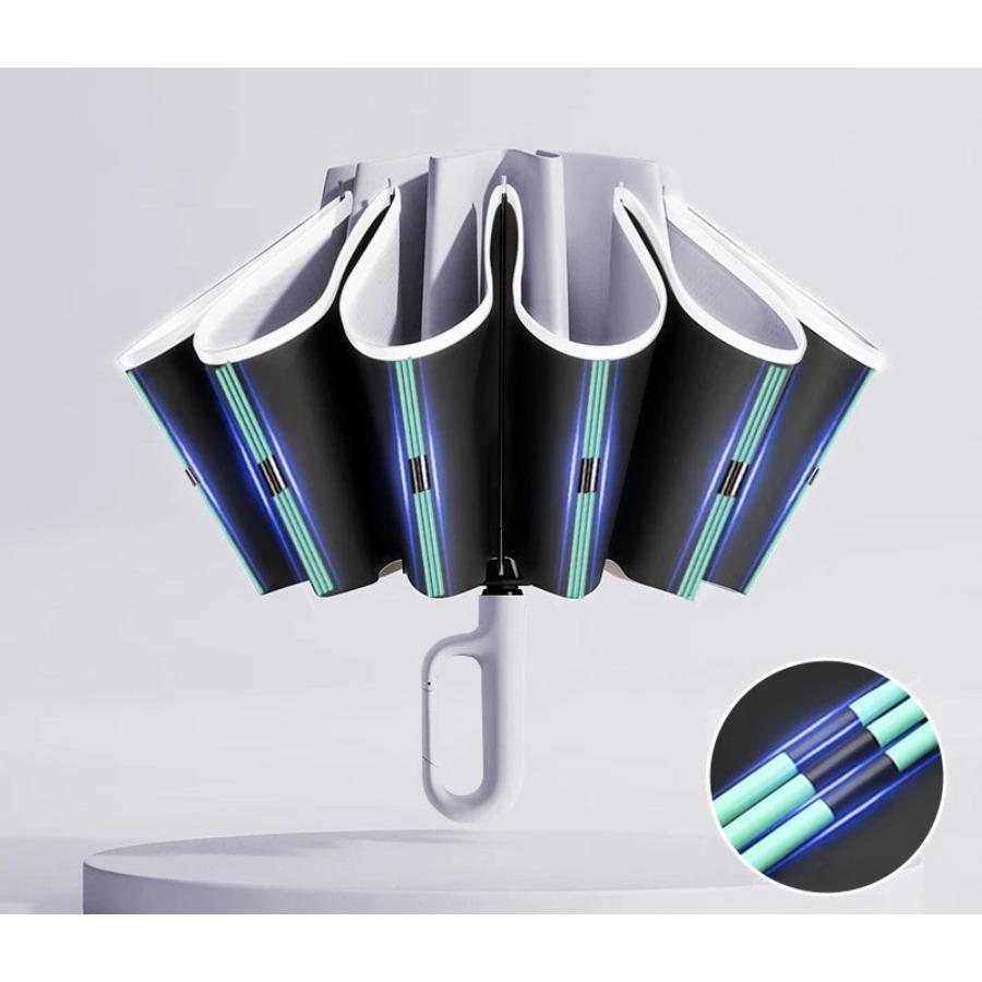 

60K Buckle Men Women Umbrella Fully Automatic Reverse Folding Umbrella with Windproof Reflective Stripe UV Umbrellas сірий