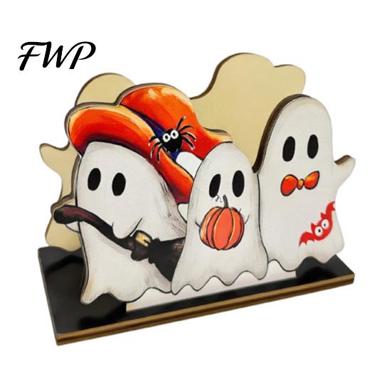 Holiday Party Supplies Halloween Wooden Napkin Holder, Cute Black Cat Mummy Pumpkin Reusable Wood Craft Desktop Organizer for Party, Spooky