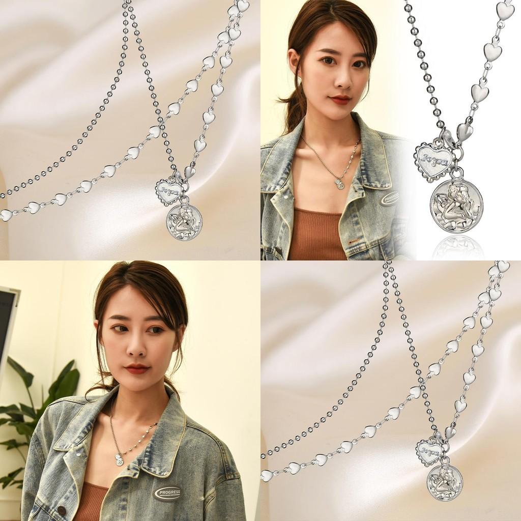 Elegant Korean Style Cupid Heart Titanium Steel Necklace For Unisex Fashion Accessories
