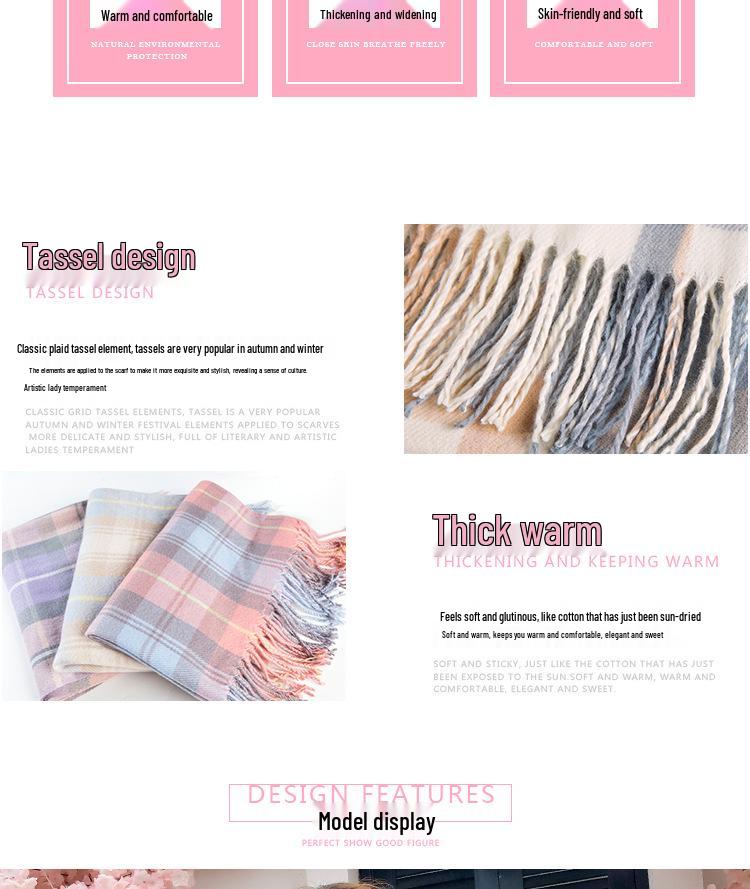 New Korean-Style Plaid Scarf: Warm, Thickened Autumn/Winter Shawl for Women & Students - Cute Internet Celebrity-Inspired Neck Warmer