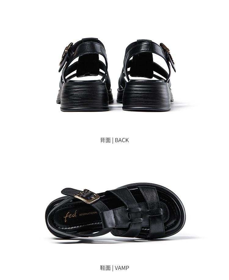 Top layer cowhide women's sandals summer genuine leather woven hollow breathable thick sole thick heel sports casual Roman sandals for women