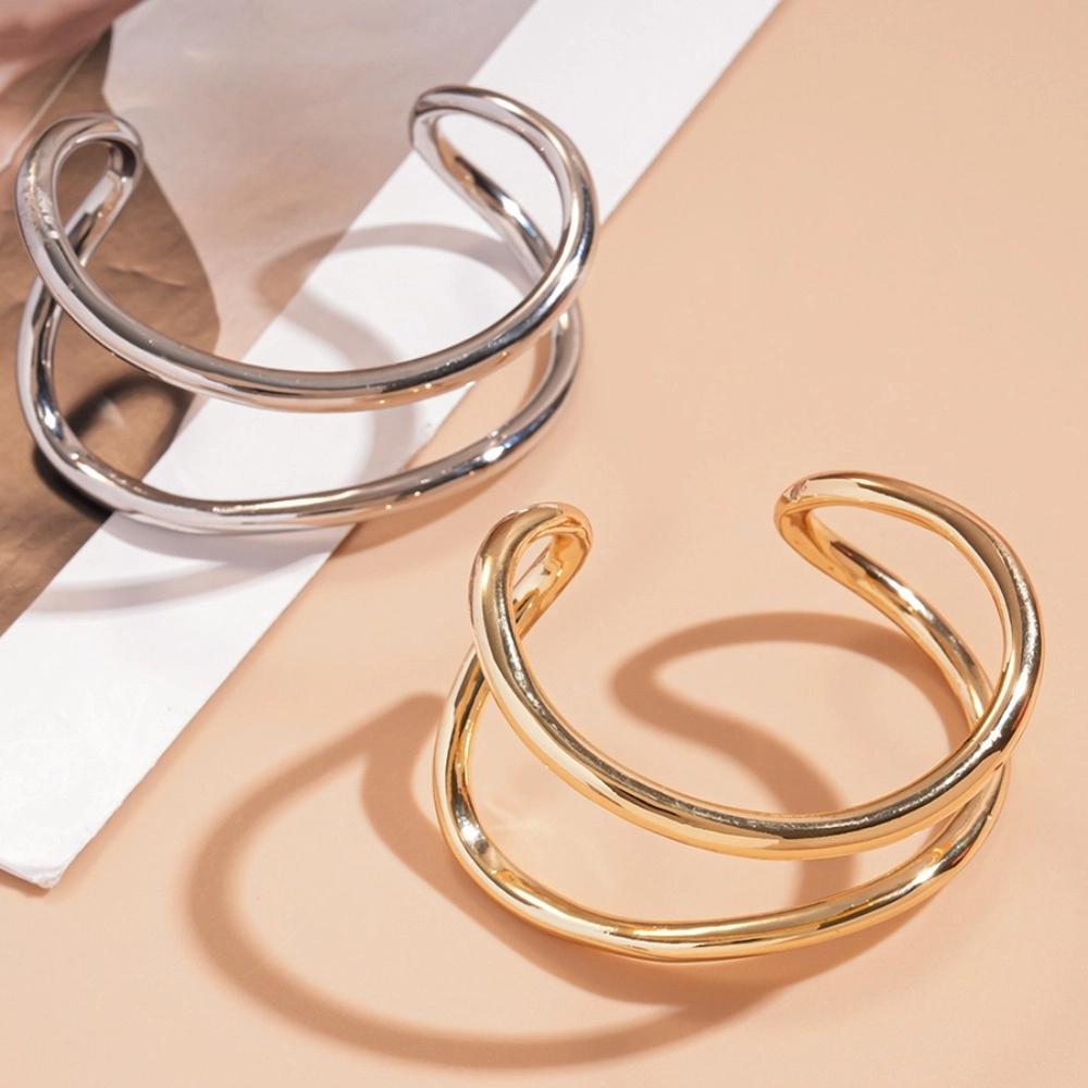 Double-layer Metal Cuff Bangles Europe American Style Exaggerated Bracelet  Decoration