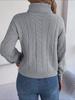 Women's 2023 Autumn/Winter Casual High Neck Cable Knit Long Sleeve Pullover Sweater
