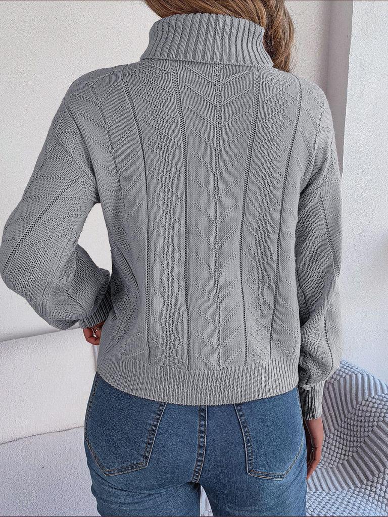 Women's 2023 Autumn/Winter Casual High Neck Cable Knit Long Sleeve Pullover Sweater