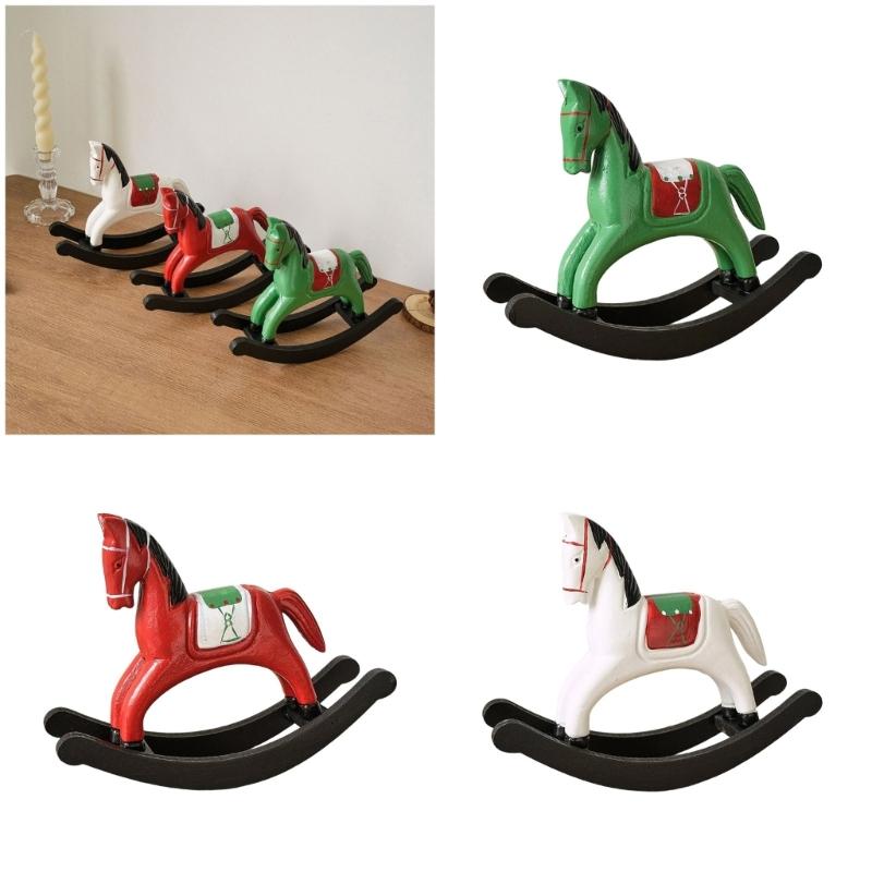 Wooden Rocking Horse Statues Decorative Animal Statue Sculptures Ornament for Office Home Table Centerpieces Gift