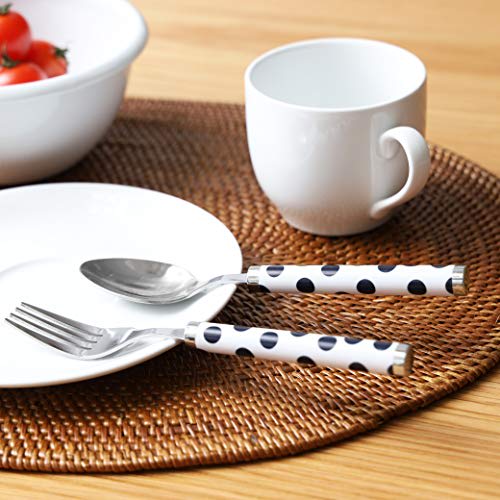 PEARL METAL Cutlery Set, Blue, Spoon M/19.5cm, Fork M/15.5cm, Fork L/20cm, Plastic Handle, 4-Piece Set, Dot Design, B-5535