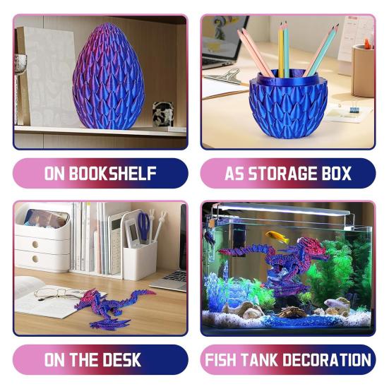 3D Printed Dragon Egg Figurine Movable Joints Flying Dragon Figure Fidget Toy Dragon Egg with Articulated Dragon Inside Decoration Ornament