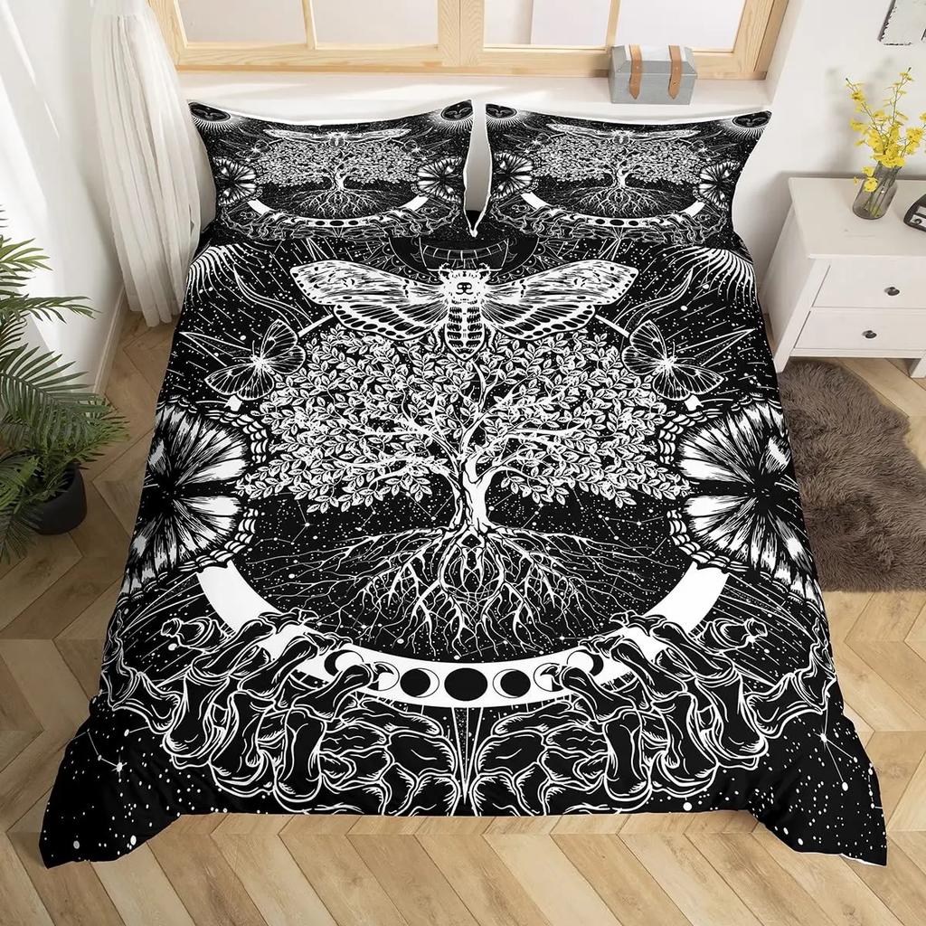 Flying Butterflies Duvet Cover Set Iridescent Butterfly Tree of Life Bedding Sets,Autumn Maple Leaf Comforter Cover Quilt Cover
