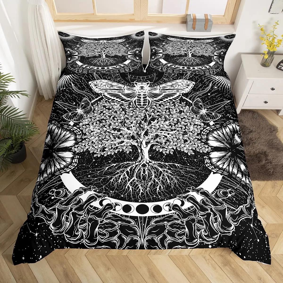 Flying Butterflies Duvet Cover Set, Iridescent Butterfly Tree of Life Bedding Sets, Autumn Maple Leaf Comforter Covers 3 Pieces 70x133cm 2pcs