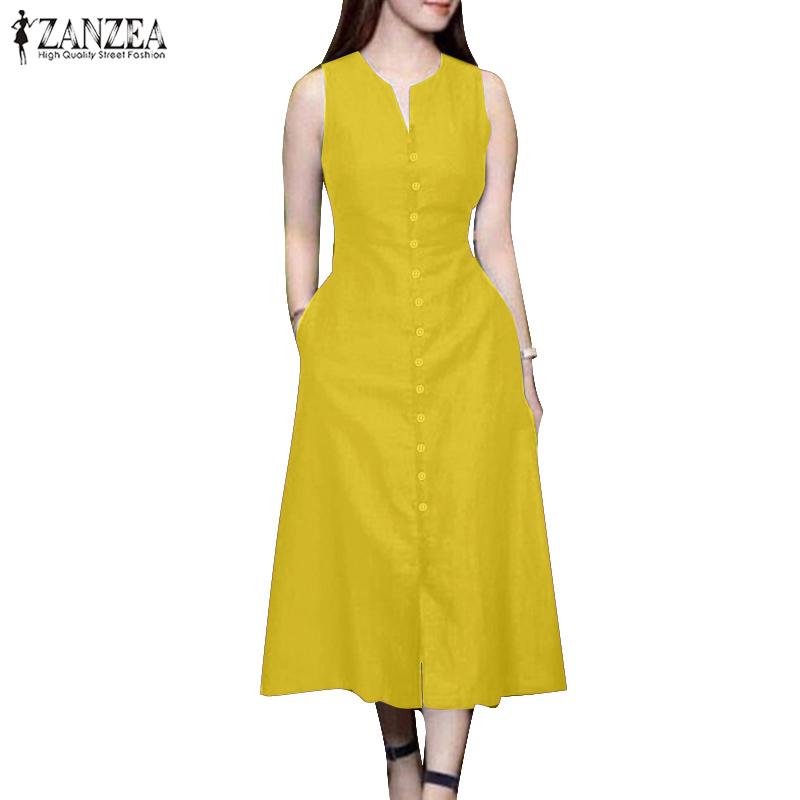 ZANZEA Womens Casual Off Shoulder Summer Sleeveless Dress