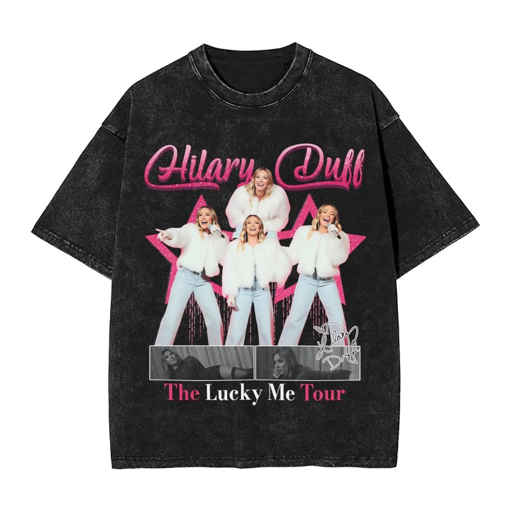 2026 Hete Hilary Duff Nieuw Album Poster Print T-shirt Mannen Vrouwen Vintage Gewassen Katoen Streetwear Mode Oversized Top Zomer Nieuwe Top Korte Mouw T-shirt