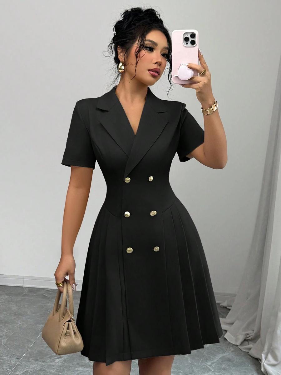 

Imported Women s Dress, Waist-Defined Double-Button Gown S
