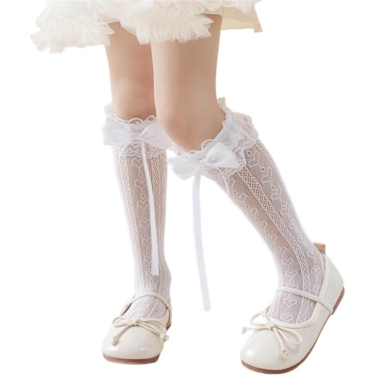 Girls Knee Socks Bowknot Ribbon Socks Stockings for Girl Student 3-16 Year
