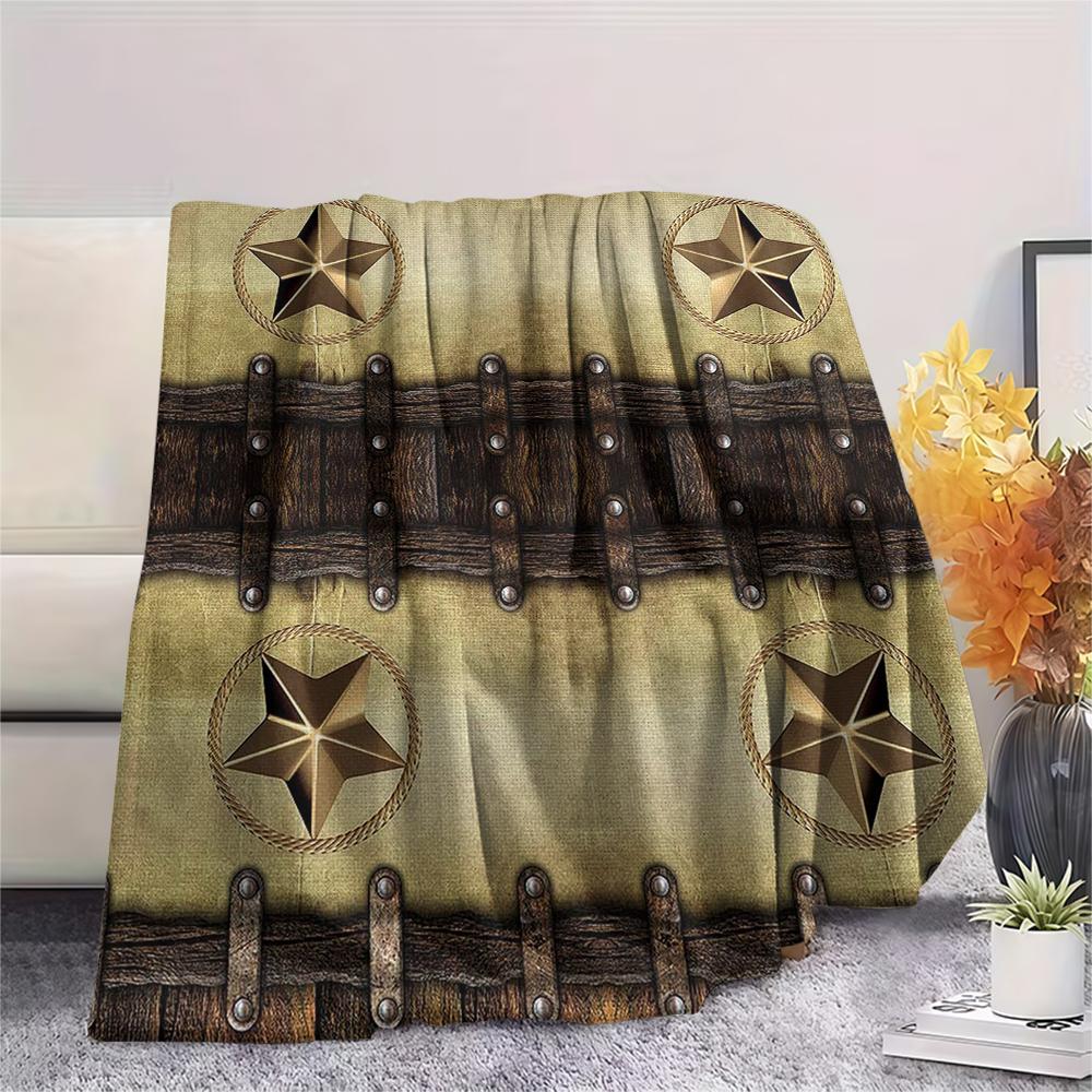 1Pc Western Texas Print Flannel Blanket, High Quality Comfortable for All Seasons, Home Decor, Warmth and Comfort, Perfect for Christmas Gifts