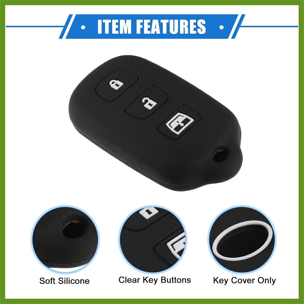 2 Pcs Key Fob Case Cover Compatible for Toyota 4Runner 1999-2009 4 Button, Durable Silicone Black Remote Key Case Protector Replace Parts Vehicle