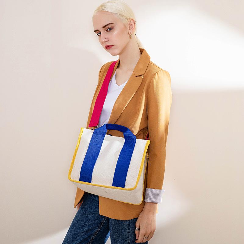 Korean Color Block Canvas Handbag Women's Fashion, Large & Small Sizes, Work & Casual Crossbody Bag