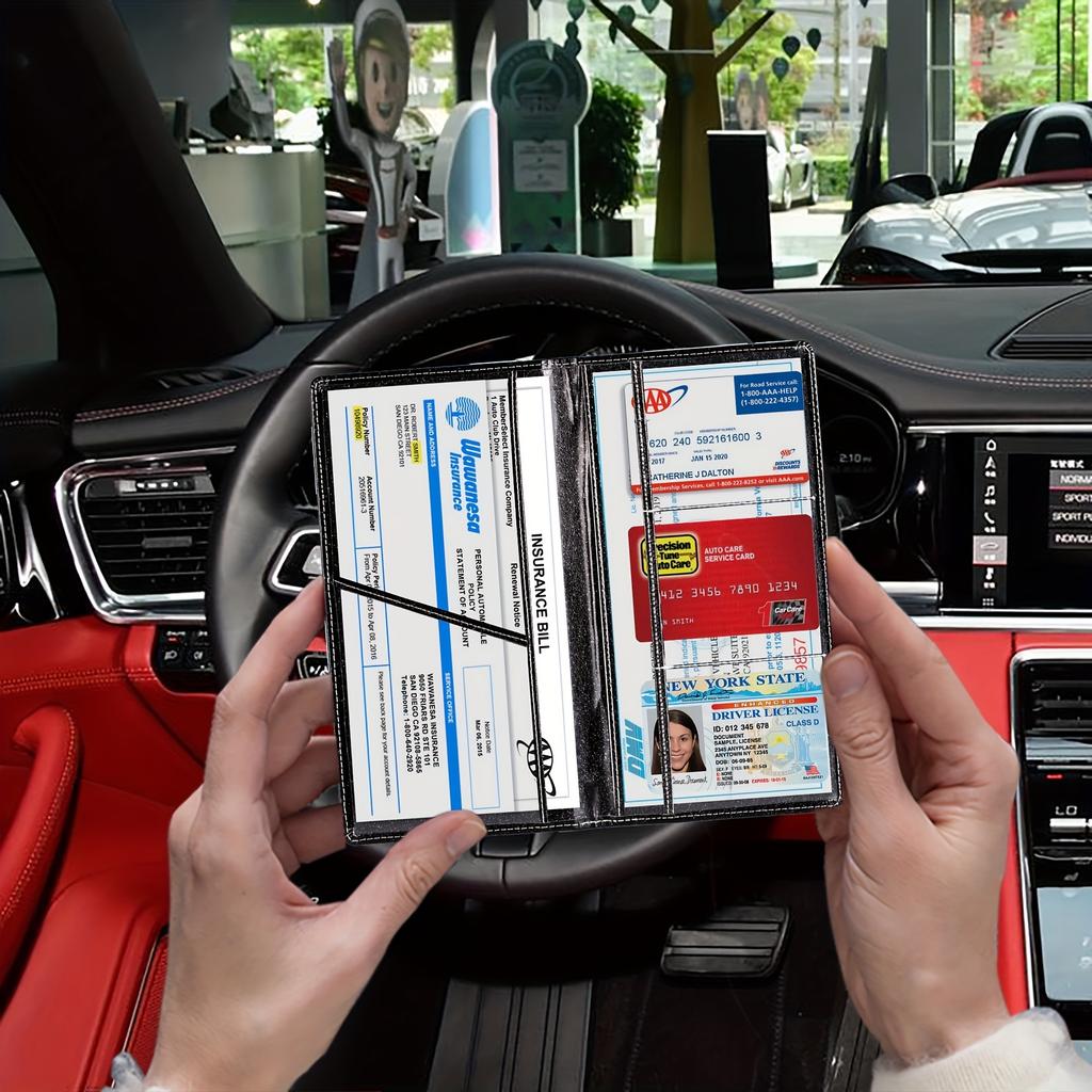 Cartera tarjetero para hombre con clip multifuncional para tarjetas de registro del coche, licencia de conducir y seguro del vehículo