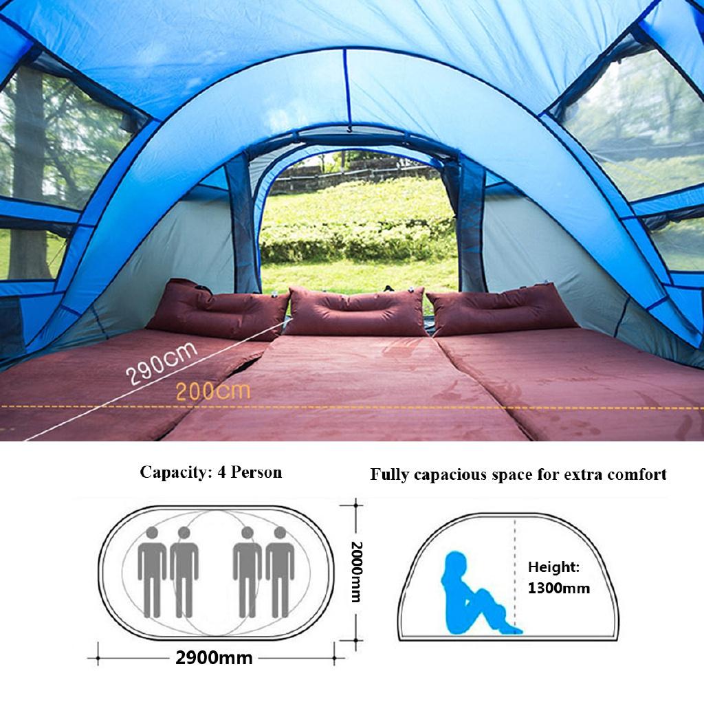 3-4 Person Waterproof Instant Tent Set-Up Waterproof UV Protect 2 Doors Camping Shelter Outdoor Camping Hiking Tent