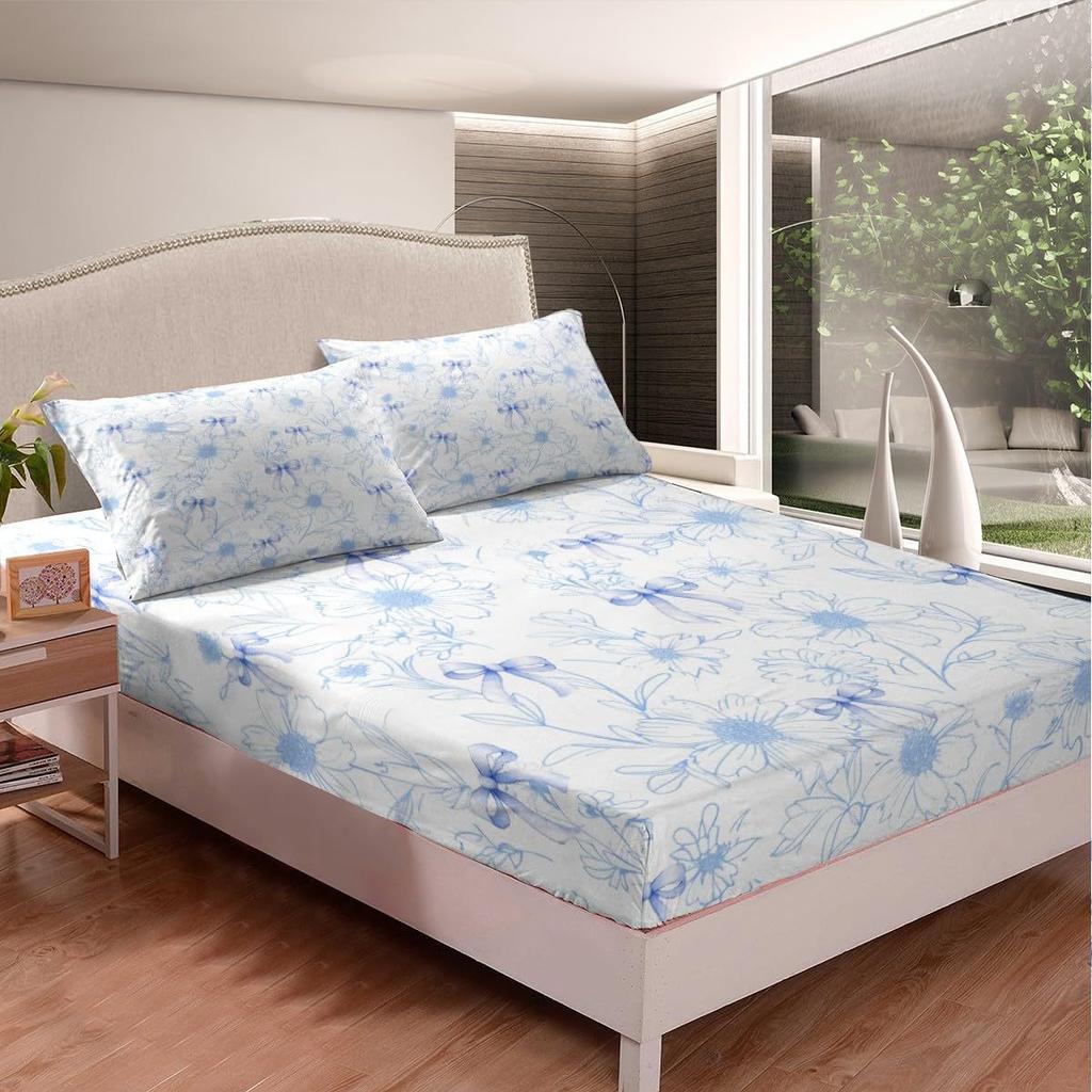 Simple Bow Pattern Mattress Three-Piece Digital Printing Mattress Bedding Set Adult Children