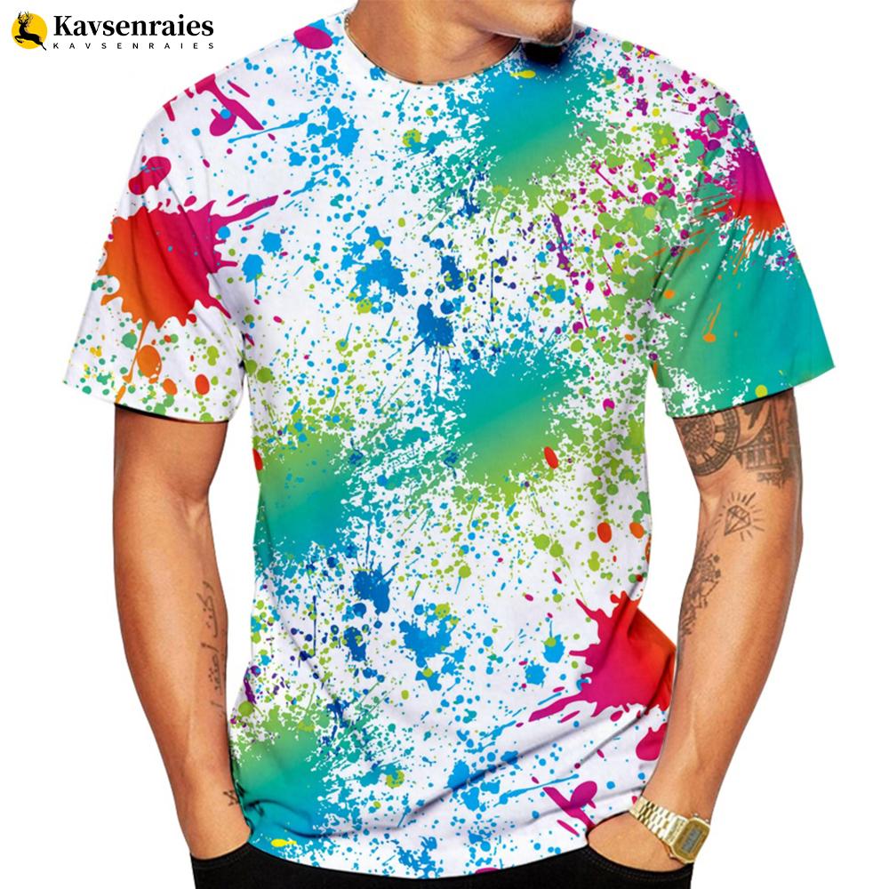 2023 New Fashion Paint Splatter Tie-dye 3D Printed T-shirt Men Women Summer Casual Short Sleeved Hipster Rainbow Graffiti Tops