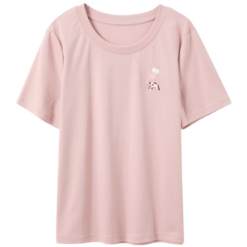 Sancai Plus Size Embroidered Cotton Round Neck T-Shirt