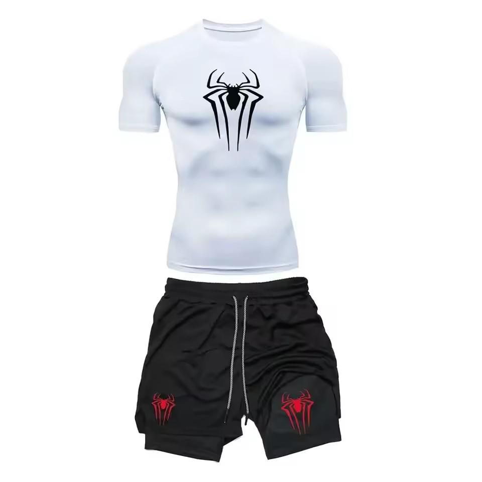 2025 Men's Spider Print Quick-Dry Fitness Set: Breathable Running Shorts & Sportswear