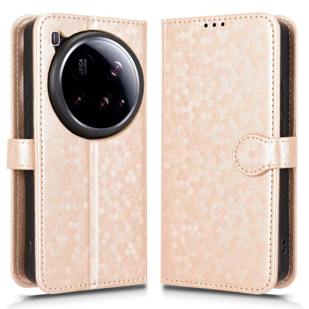 

For Xiaomi 15 Ultra Wallet Case Dot Pattern Imprint PU Leather Phone Cover Rose Gold