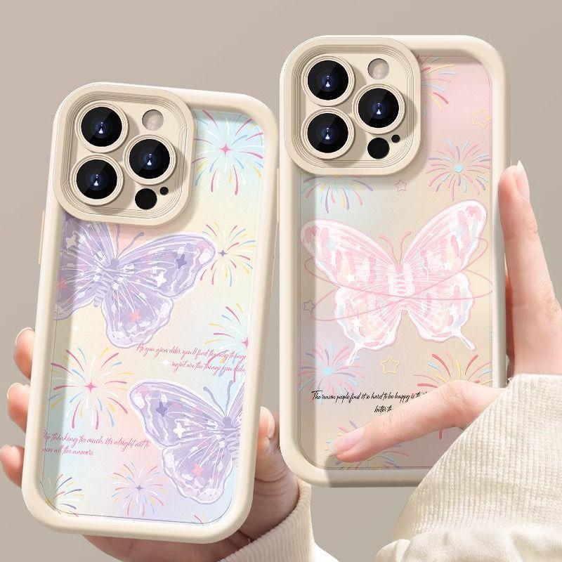 Pink Butterfly Is Suitable for Apple 14 15promax Mobile Phone Case Fine Hole 16 Step Case 7plus Soft Case 11.