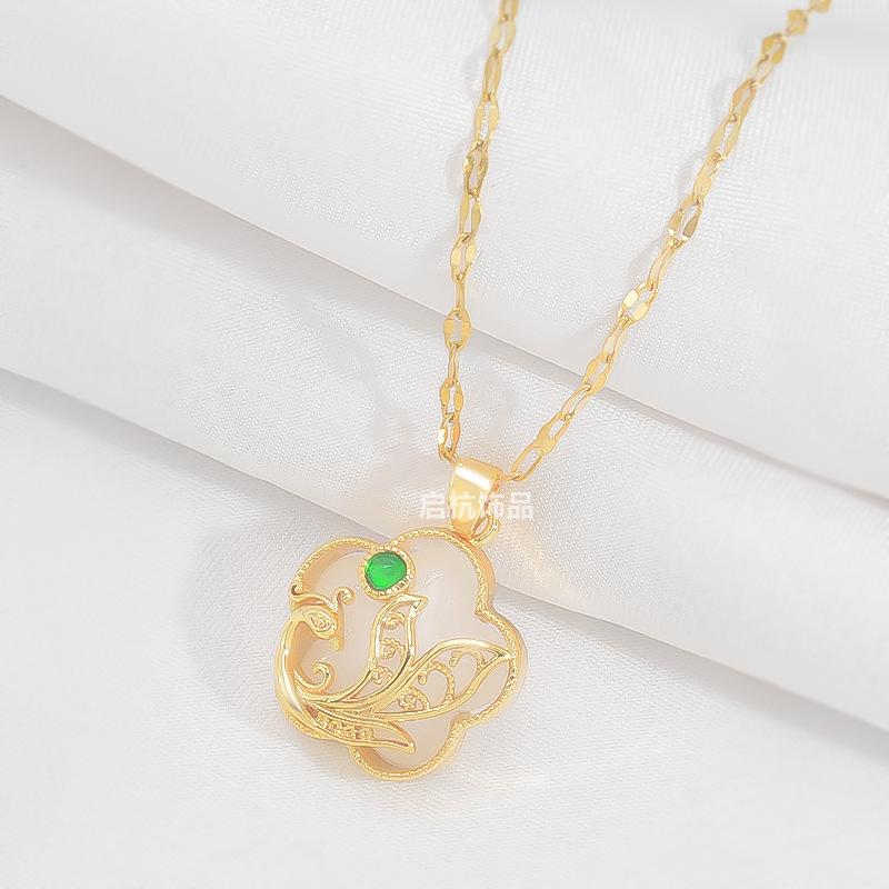 Hetian Jade Phoenix Necklace Female Court Ethnic Style Retro Versatile Temperament Pendant Exquisite Jewelry