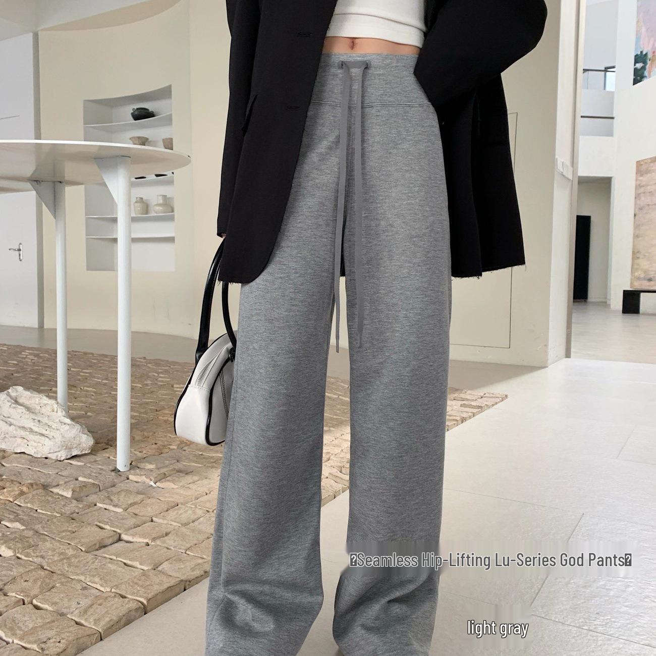 

Women s Seamless Lu Series Wide-Leg Pants - Hip-Lifting, Breathable, Versatile Casual for Spring/Autumn Medium светло-серый