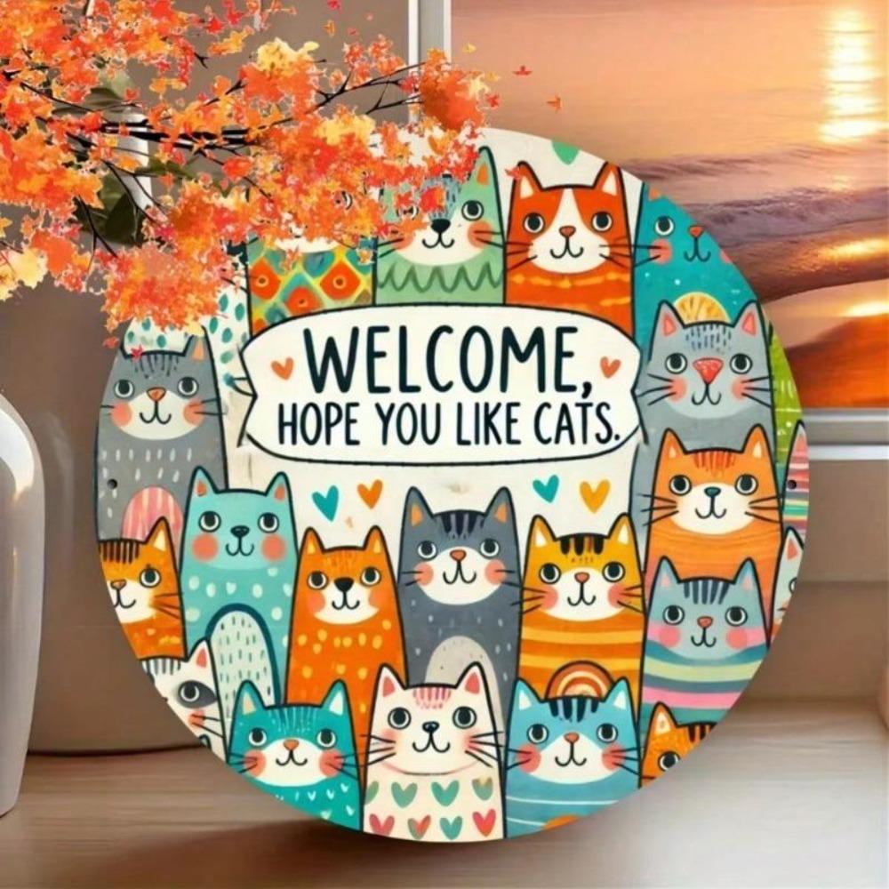 Willkommen Katze Eisenblech Schild Wanddeko Bunt Haus Veranda Raum