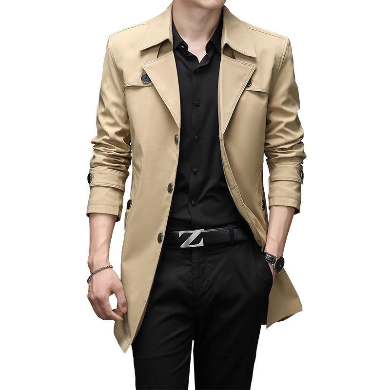 Men's Slim Fit Mid-Length Windbreaker Jacket, Korean Style Plus Size, M-8XL, for Casual or Business Wear, Ideal for Spring and Autumn.