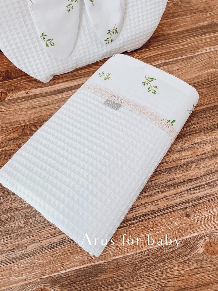 Blanket / waffle blanket 75x100 Boho Leafs white