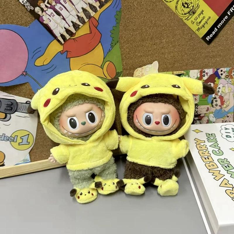 15 17Cm For Labubu Doll Cartoon Cute Pikachu Outfit Clothes Shoes Set Kpop Kawaii Clothing Standing Posture Doll Accessories