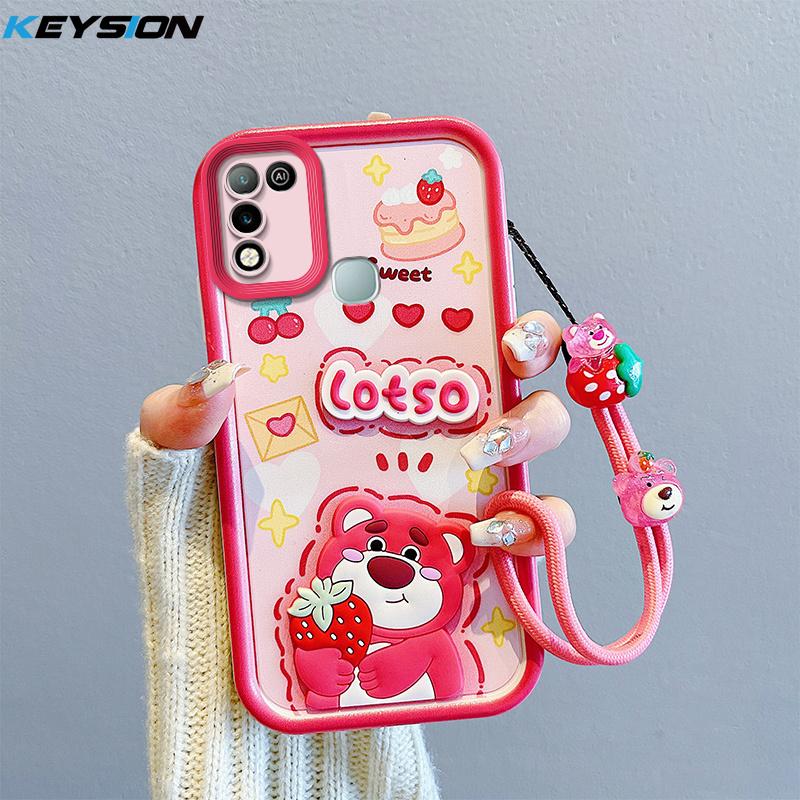 KEYSION Shockproof Case for Infinix Hot 11 Play with Lanyard Silicone Cute 3D Cartoon Doll Phone Cover for Infinix Hot 9 10 Play