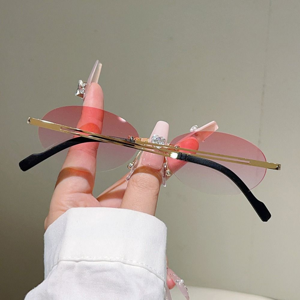 Vintage Rimless Oval Sunglasses Gradient UV Protection Sunglasses Sweet Cool Fashion Shades  Travel