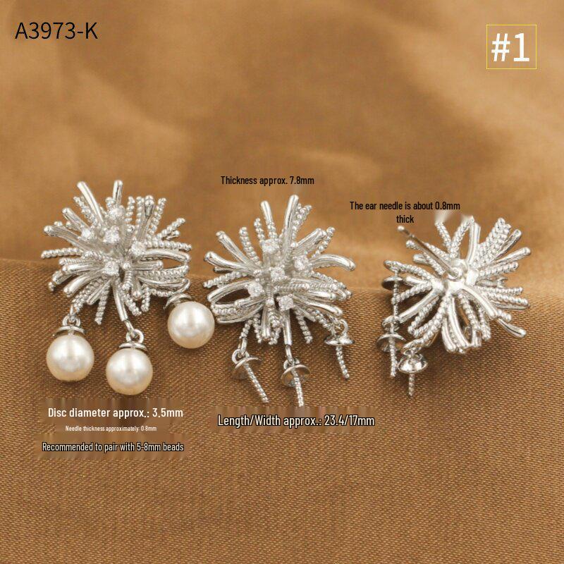 Copper-Plated Gold Diamond Floral Firework Irregular Round Half-Hole Ear Studs – High Luxury Design DIY Jewelry.