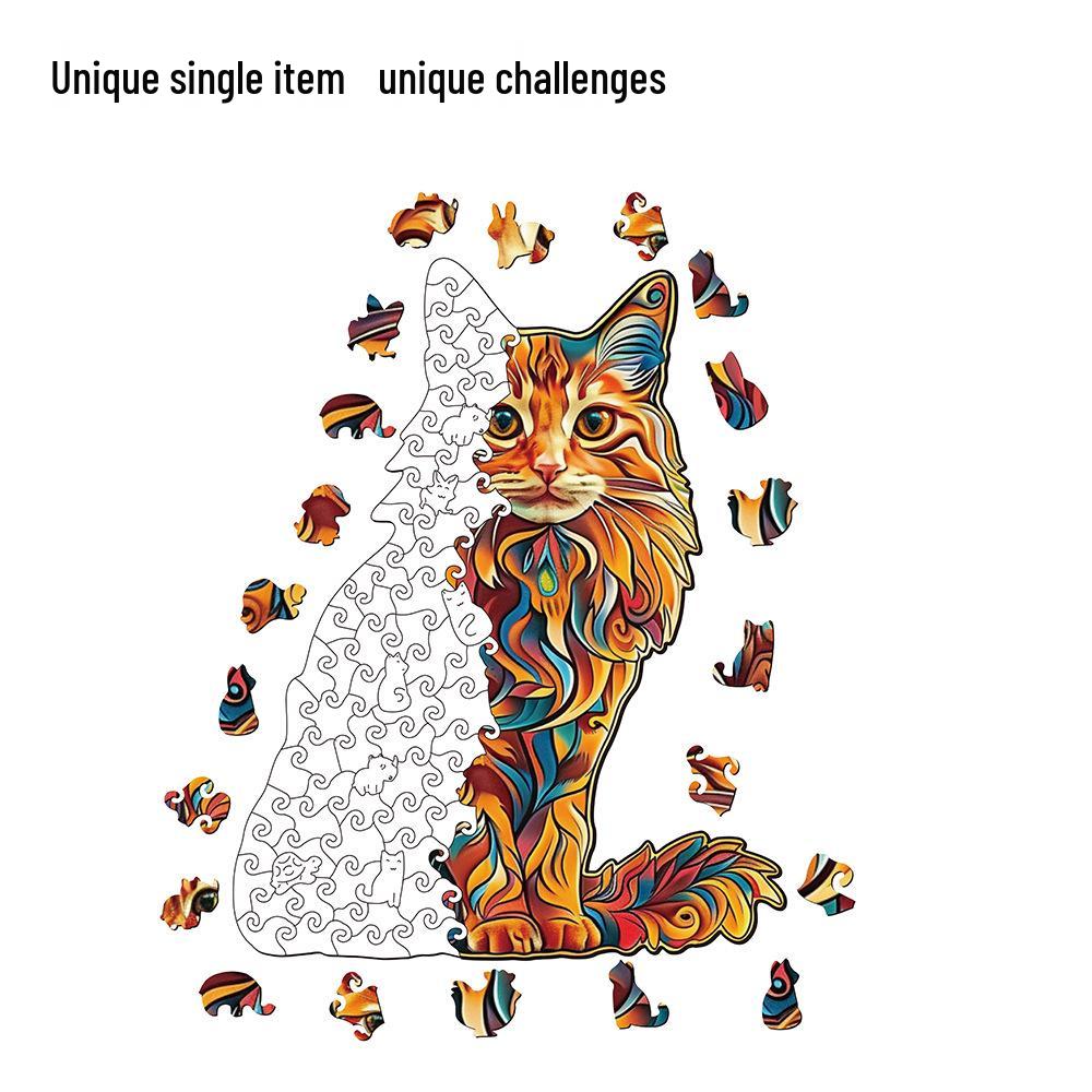 HOOLOOG Maine Coon Cat Wooden Puzzle - Educational Irregular Shape Interlocking Toy & Decompression Money Box.