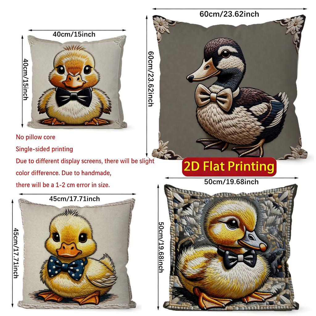 2D Cute Duck Bow-Tie Pattern Decorative Pillow Covers Pattern Cushion Cover Suitable For Sofa Bedroom Car Pillow Cover