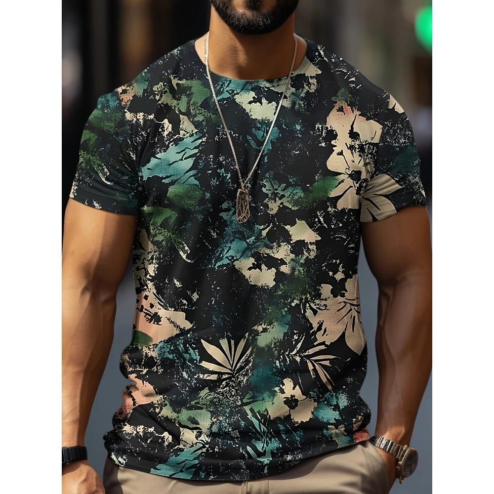 Summer Leisure Vacation Beach Coconut Tree T-shirt Men's Fashion Fast Drying Casual Fashion Round Neck T-shirt