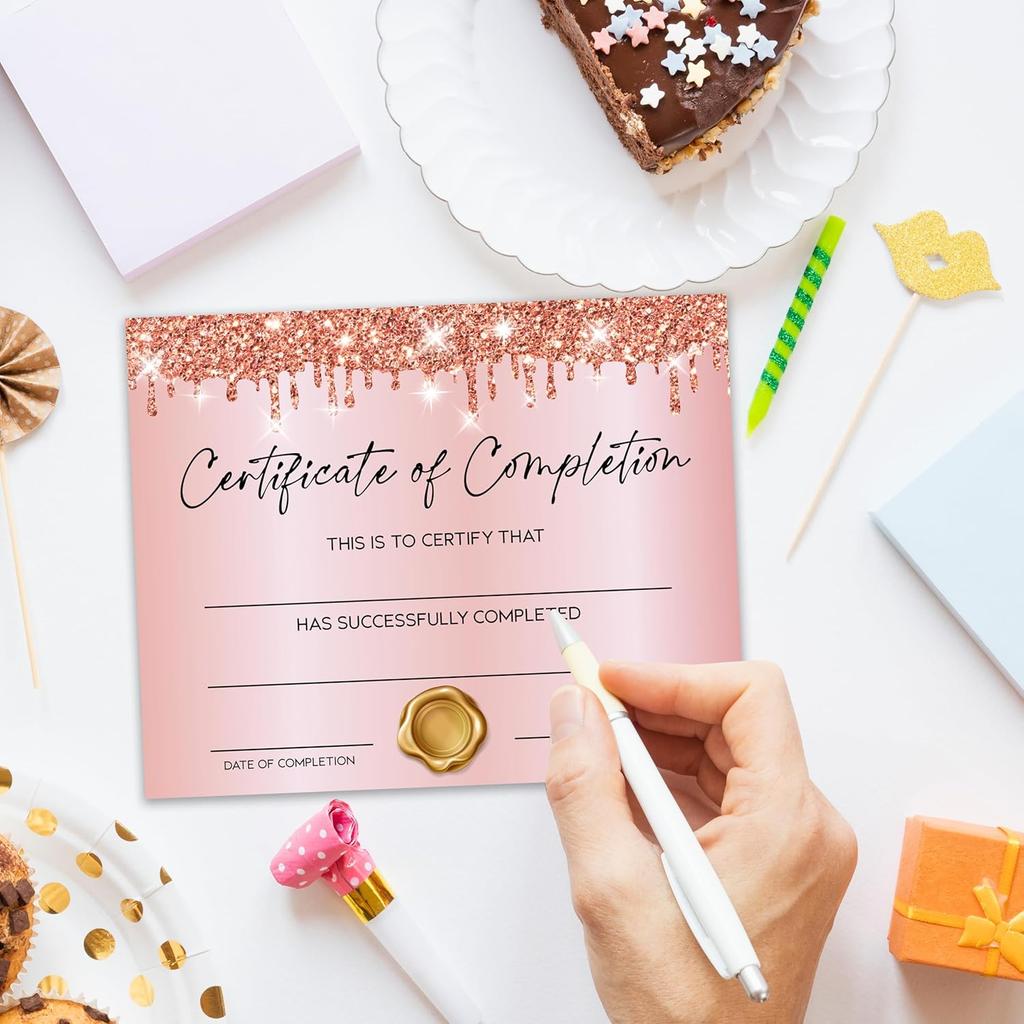 Certificate of Completion, Glitter Pink Training Certificate, Award Certificates for Graduation Diploma, Golden Certificate of Achievement Awards,
