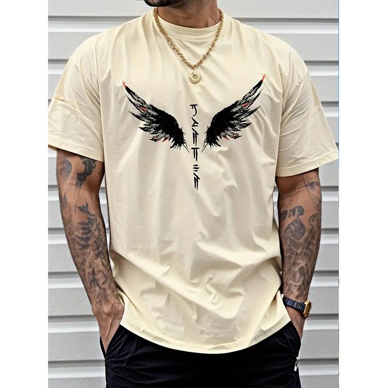 New Summer Men's Fashion T-shirt Personality Wing Printed Men's T-shirt Top