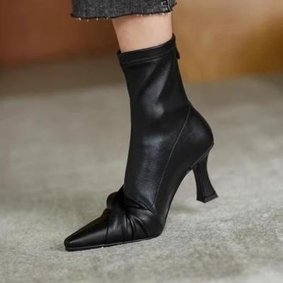 Tacchi Alti Stivali alla Caviglia Donna Sexy Punta Acuta Scarpe con Tacco Designer 2025 Party Invernale Chelsea Stivali in Pelle Donna Scarpe con Tacco Botas