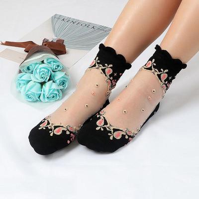 Femmes fleur Transparent drôle chaussettes été printemps cristal verre soie élastique chaussettes courtes