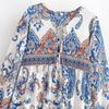 Bohemian Loose Dress with Bamboo Knot Linen Print and Tassels - 2026 Spring Collection