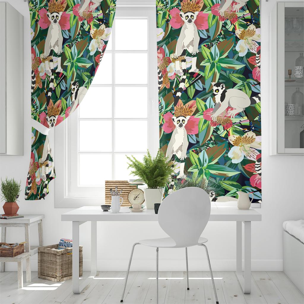 Watercolor Botanical Flowers And Raccoon Home Decor Window Curtains Bedroom Kitchen Curtain Panel Curtains for Living Room