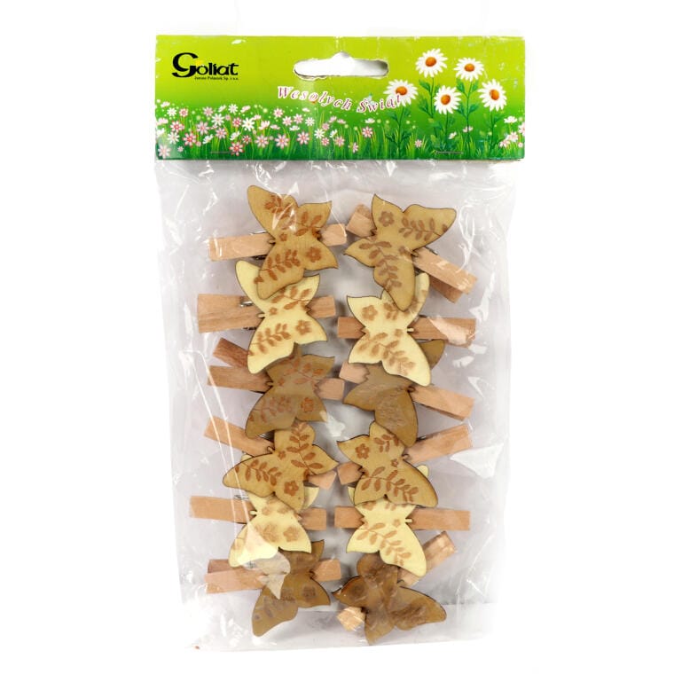 Wooden Decorative Butterfly Buckles - 12 Pieces, 4.5 cm, Easter, Spring