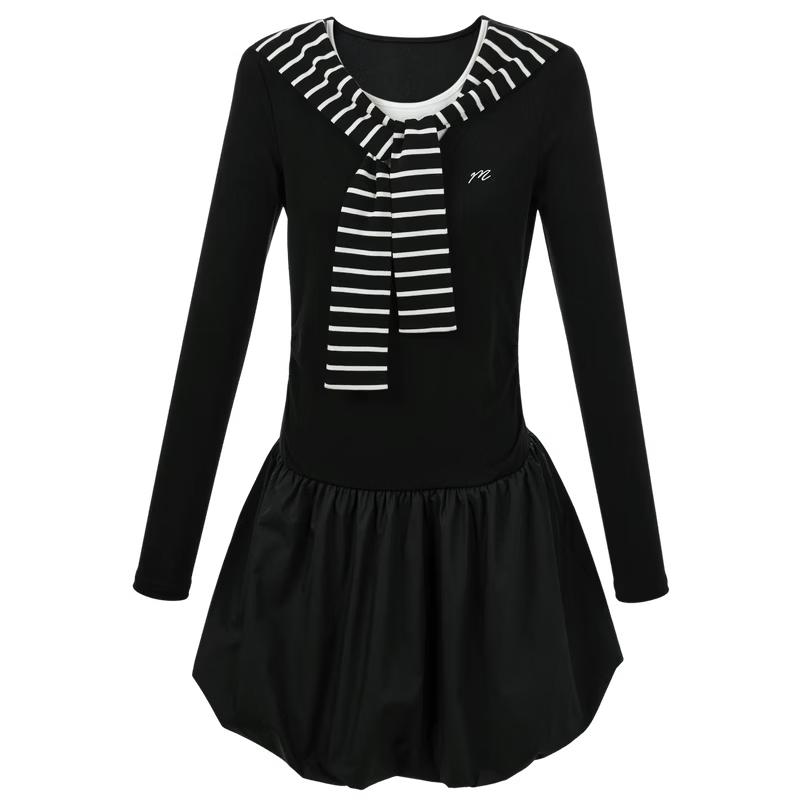 Sancai Striped Shawl Fake Two-Piece Mini Dress M